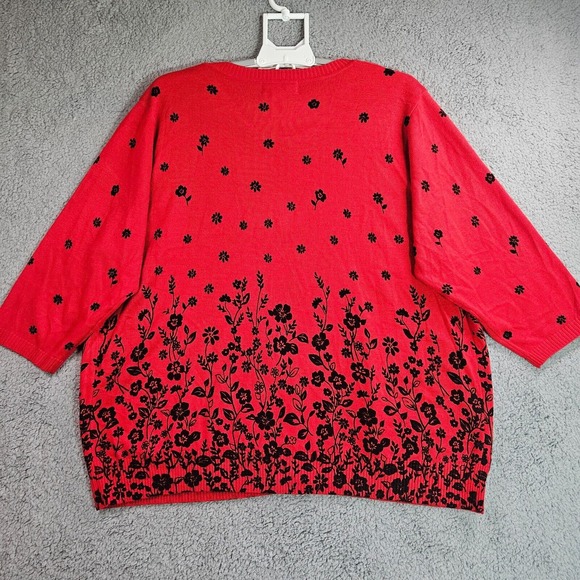 Cathy Daniels Sweater Cardigan Womens 3X Attached Top Pullover Floral Red Black - Picture 7 of 13